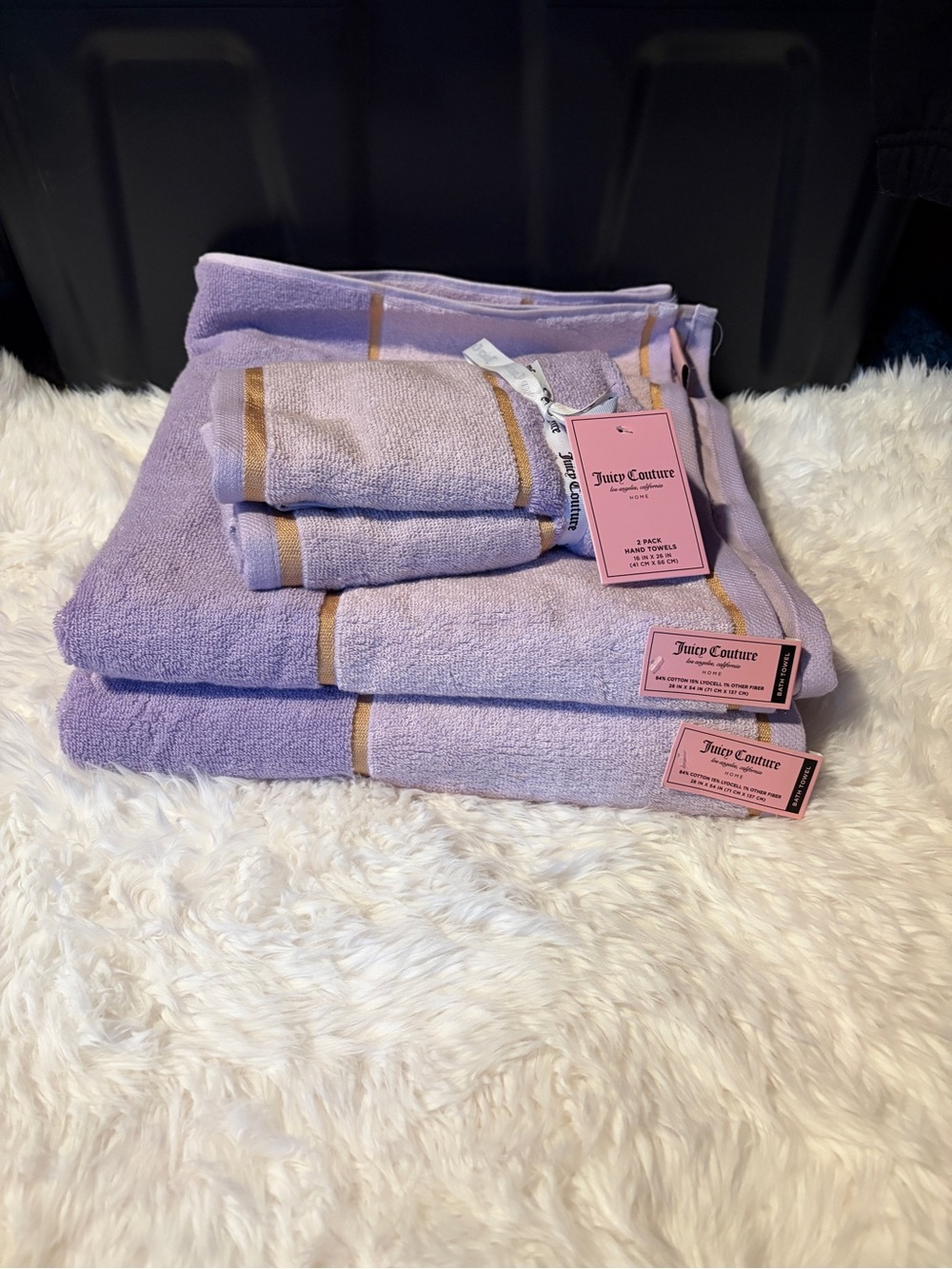 Juicy Couture Lavender Gold 4pc Towel Set Bath & Hand Towels NWT